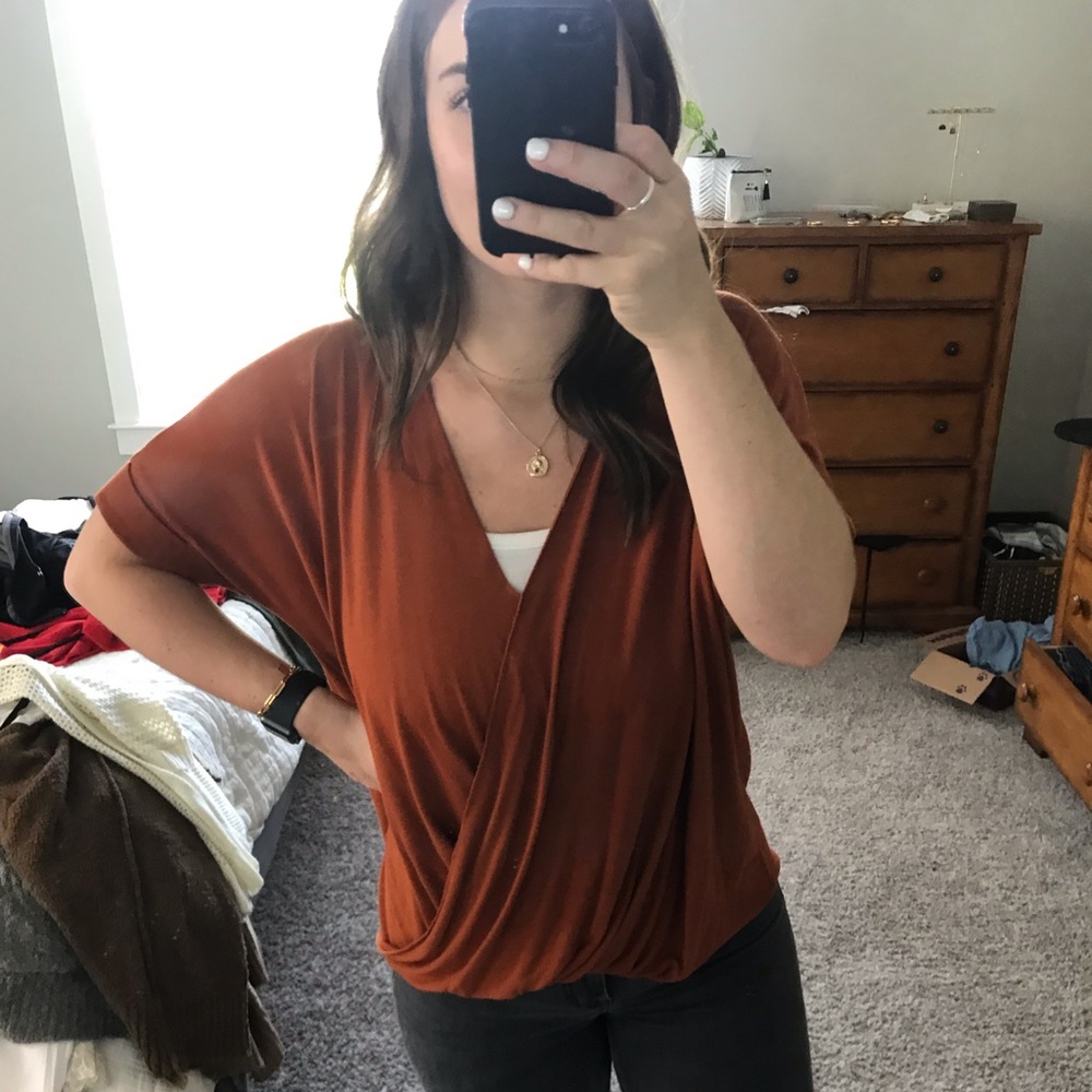 Burnt Orange Wrap Blouse